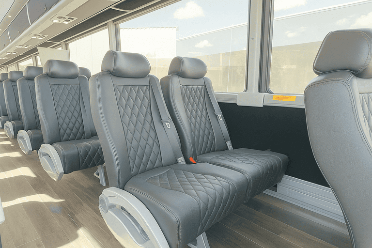 interior of Long Beach Minibus Company charter bus