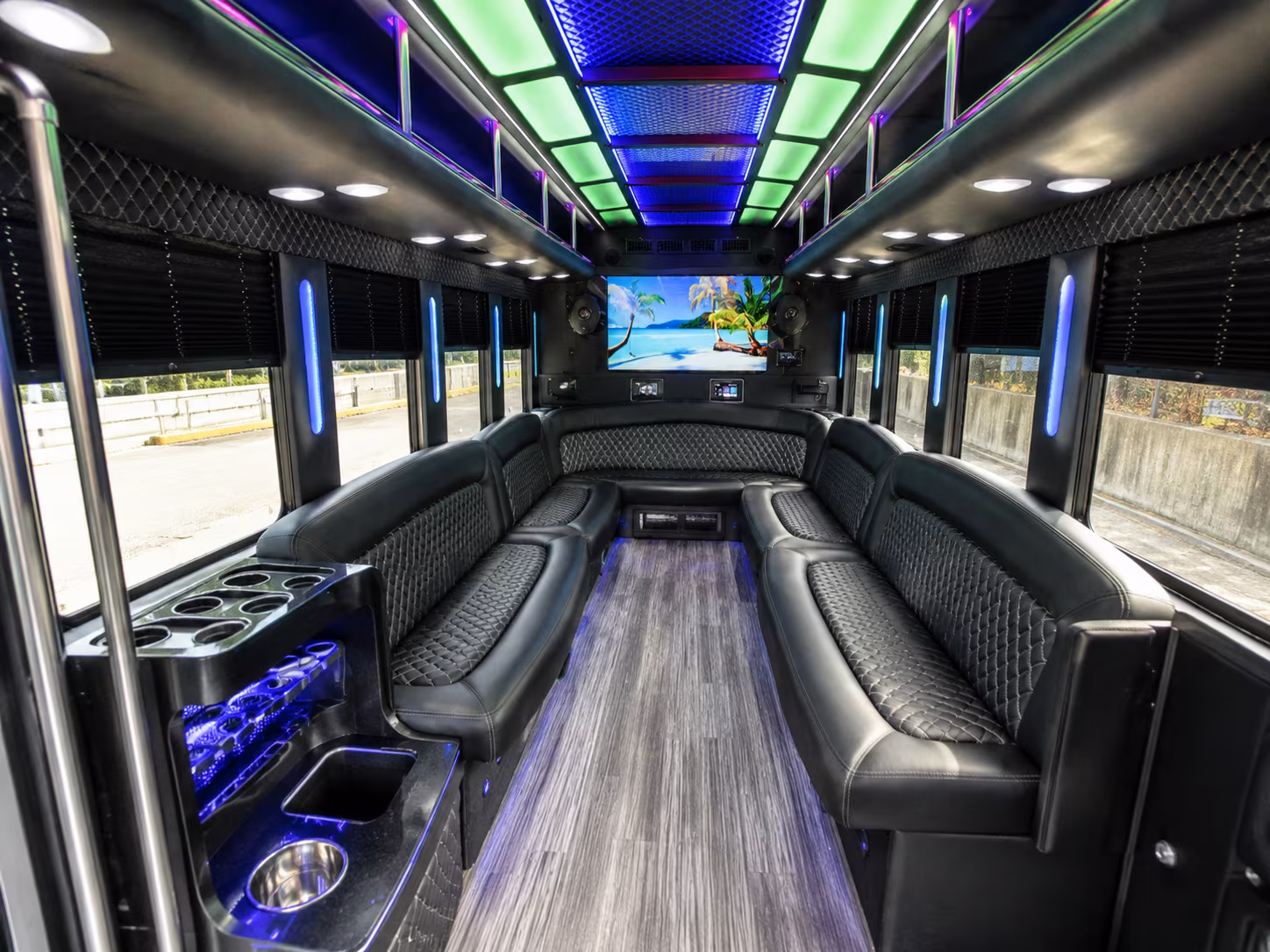 long beach 18 passenger party bus inside