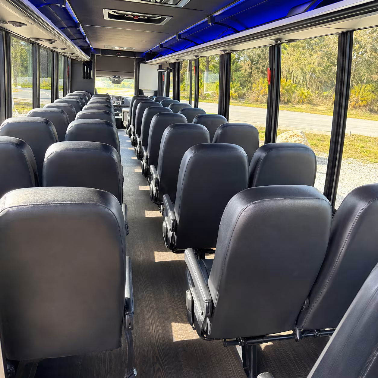 long beach 28 passenger minibus inside
